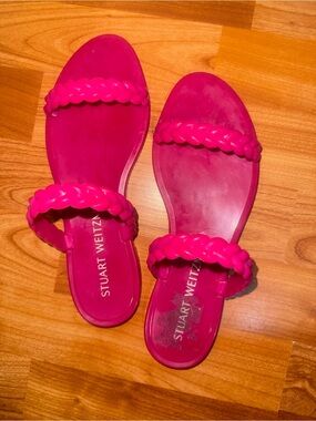 Stuart Weitzman Hot Pink Braided Double-Strap Slide Sandals